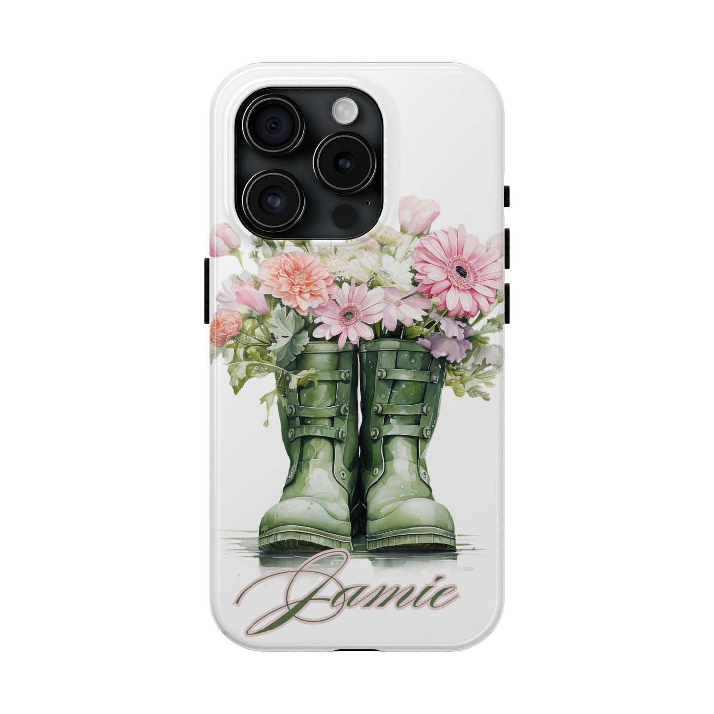 Custom green rainboots & flowers Mother's day personalized iPhone Case