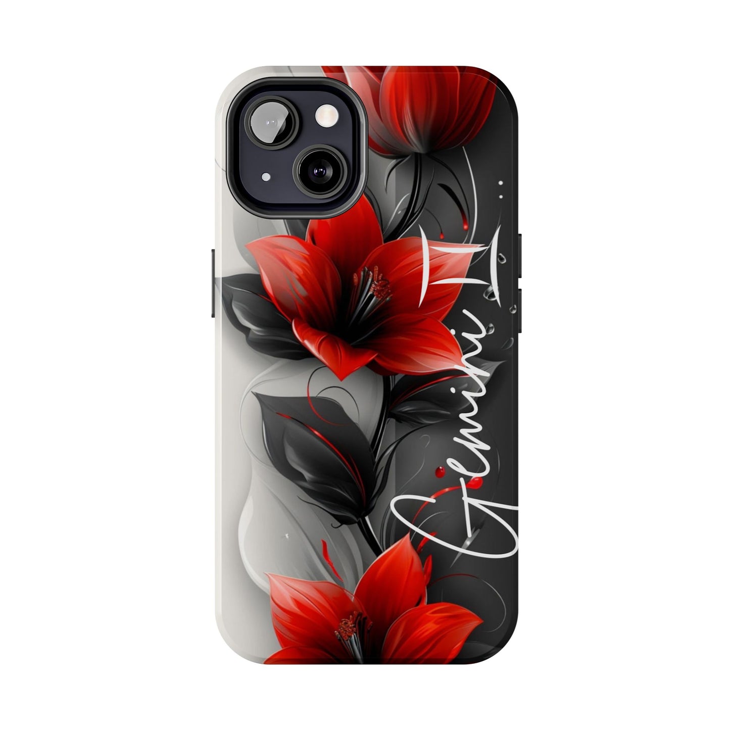 Custom Name Red Floral iPhone Case – Personalized Elegant Phone Cover