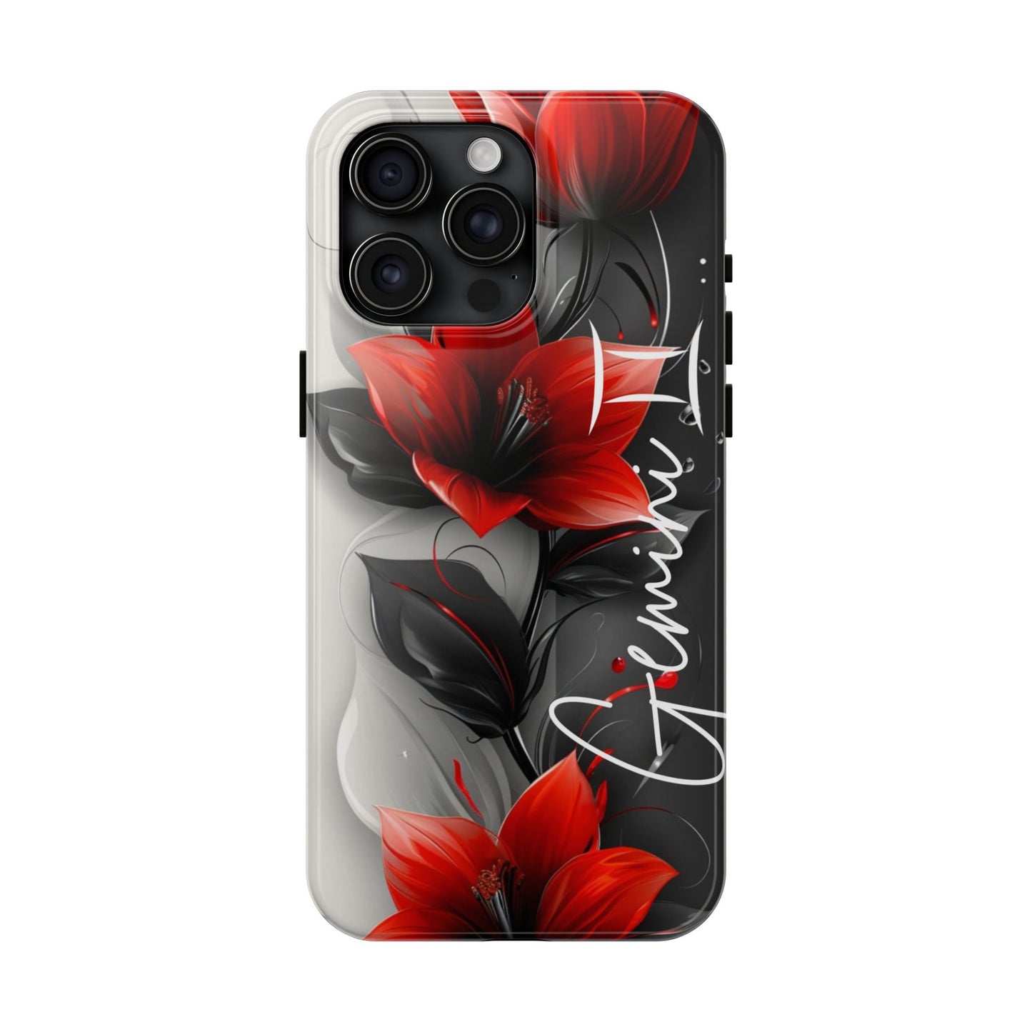 Custom Name Red Floral iPhone Case – Personalized Elegant Phone Cover