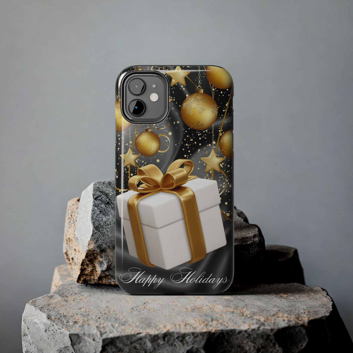 Black & Gold Happy Holidays iPhone Case | Sole Artist Studio