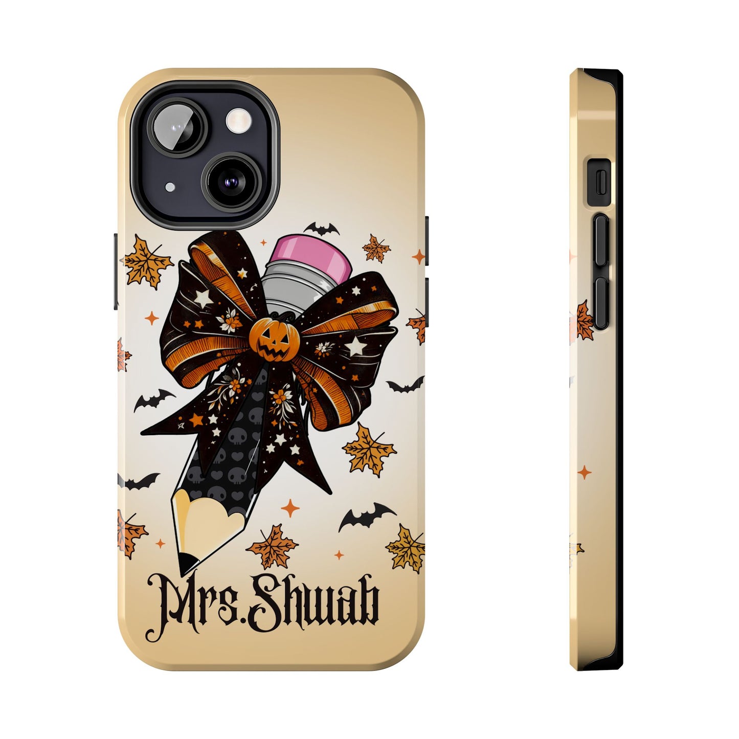 Custom Teacher Halloween iPhone Case – Personalized Spooky Bow Phone Cover