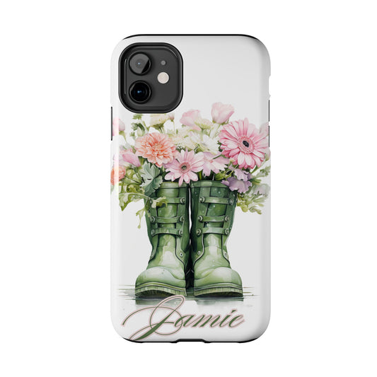 Custom green rainboots & flowers Mother's day personalized iPhone Case