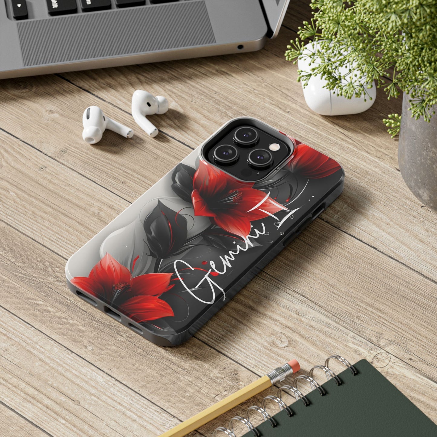 Custom Name Red Floral iPhone Case – Personalized Elegant Phone Cover