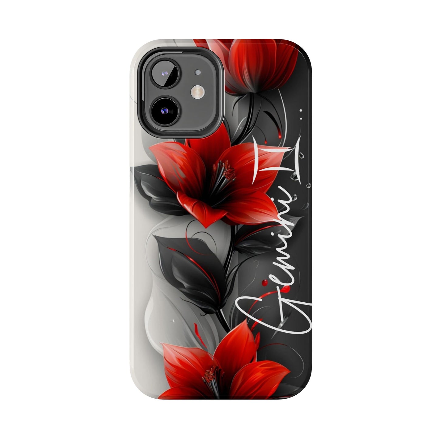 Custom Name Red Floral iPhone Case – Personalized Elegant Phone Cover