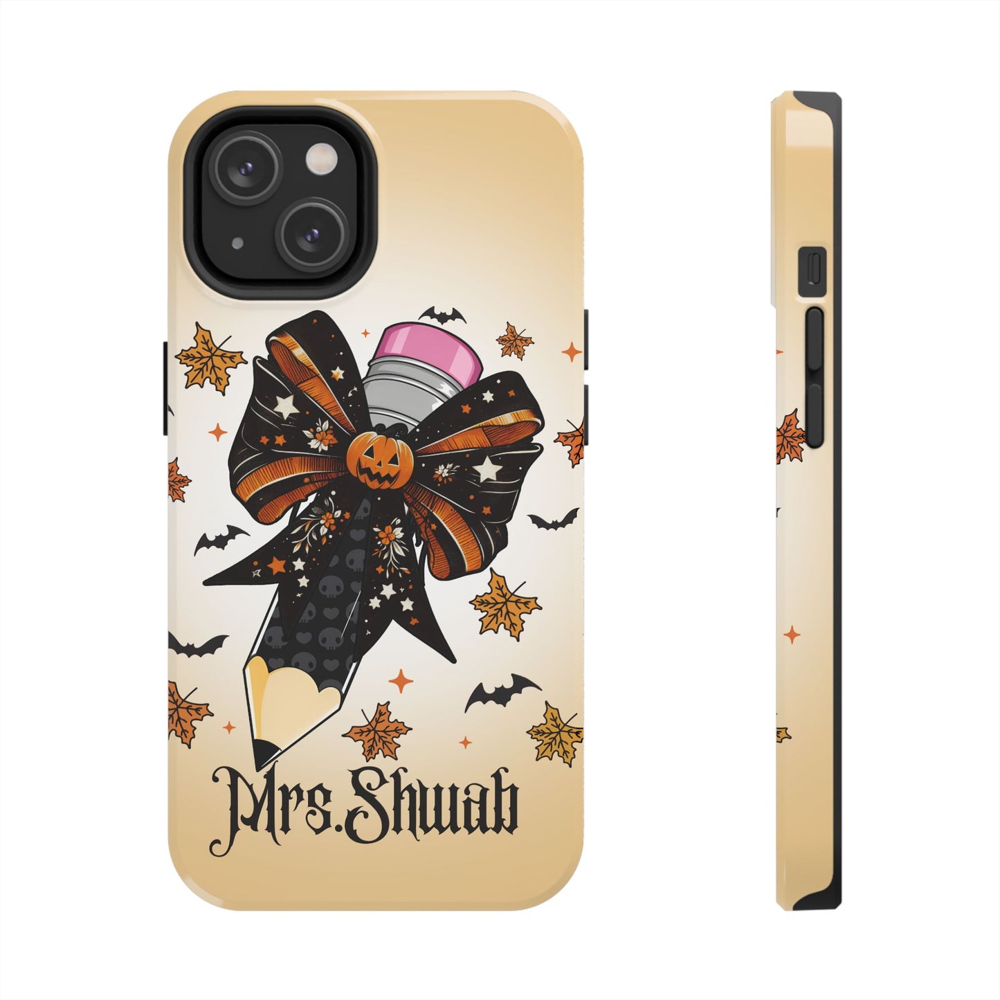 Custom Teacher Halloween iPhone Case – Personalized Spooky Bow Phone Cover