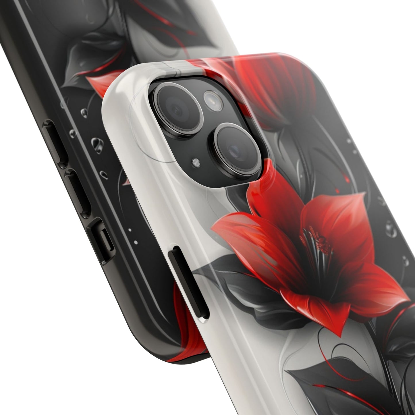 Red & black floral iPhone Cover, flower Accessory, Cute Phone Protector, seasonal Tech