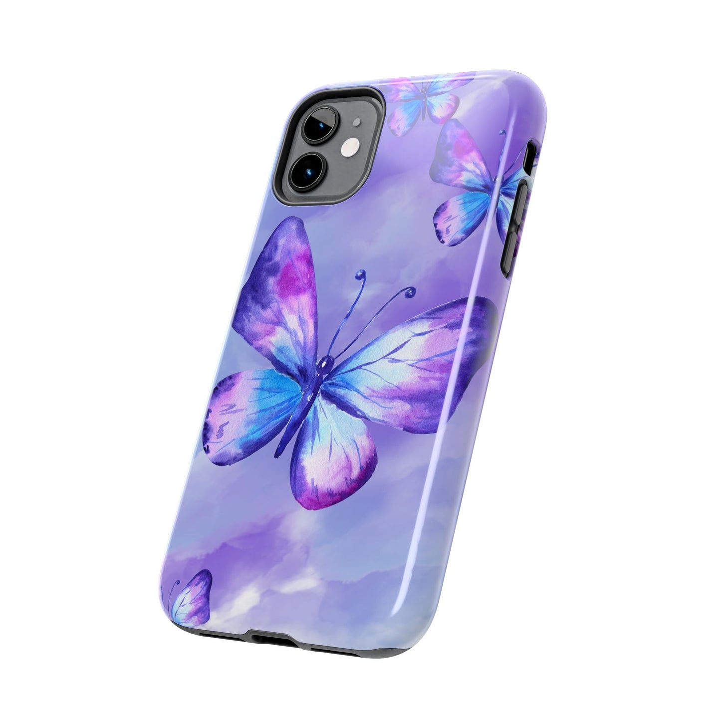 Purple & Blue Butterfly Watercolor Tough iPhone Case | Sole Artist Studio