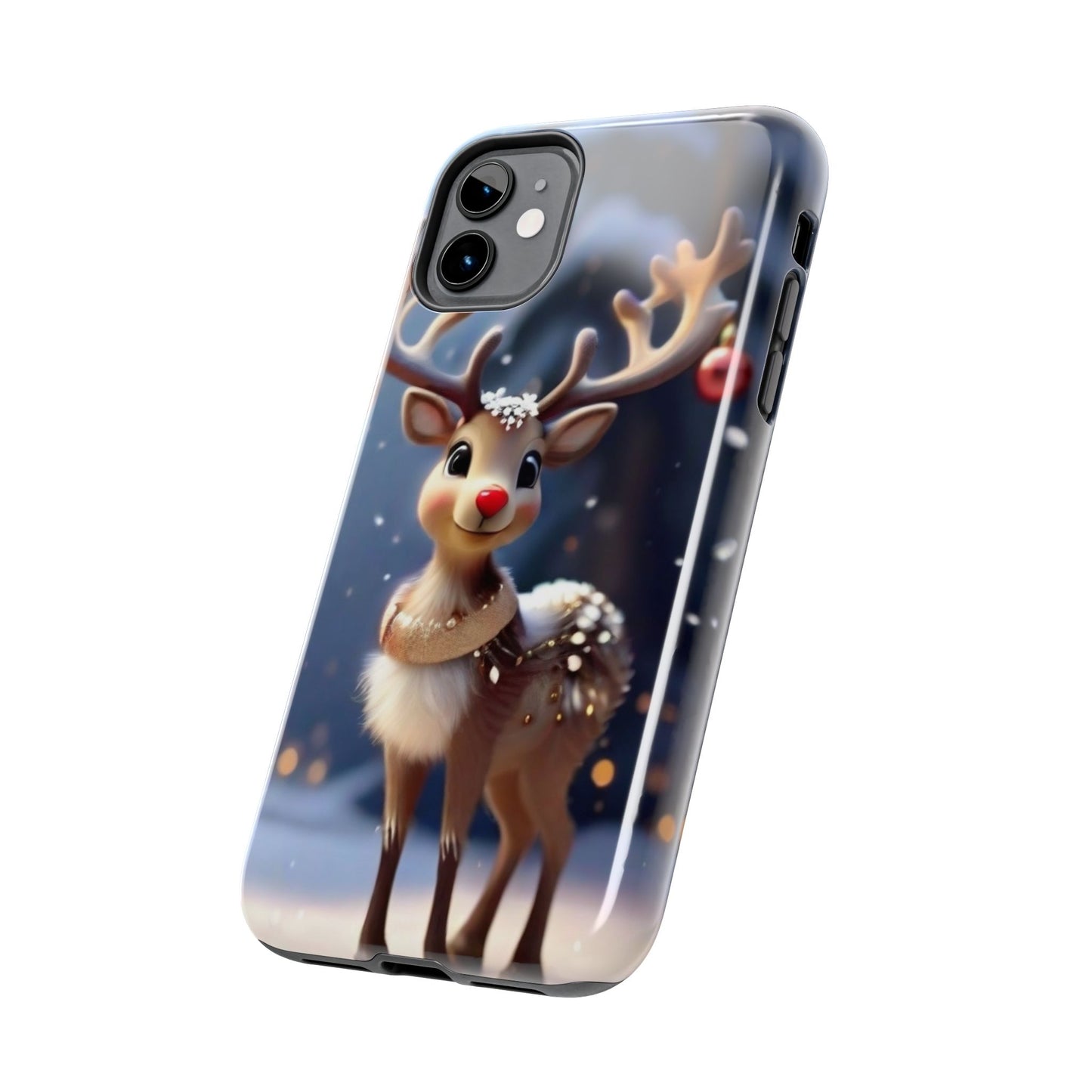Cute animated Christmas baby reindeer iPhone case. Compatible with iPhone models 11-15 including all mini, plus, pro & pro max. Custom phone case for smartphones. design for Girls, Woman