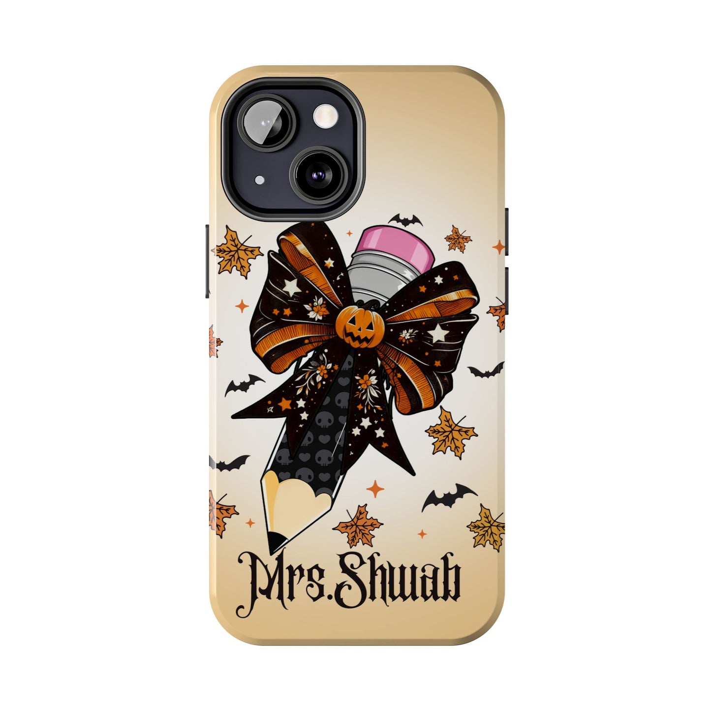 Custom Teacher Halloween iPhone Case – Personalized Spooky Bow Phone Cover