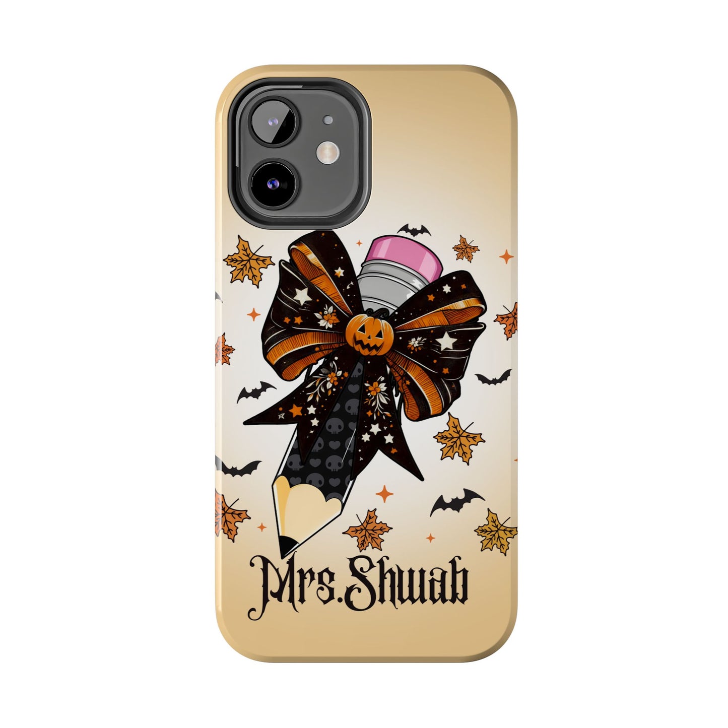 Custom Teacher Halloween iPhone Case – Personalized Spooky Bow Phone Cover