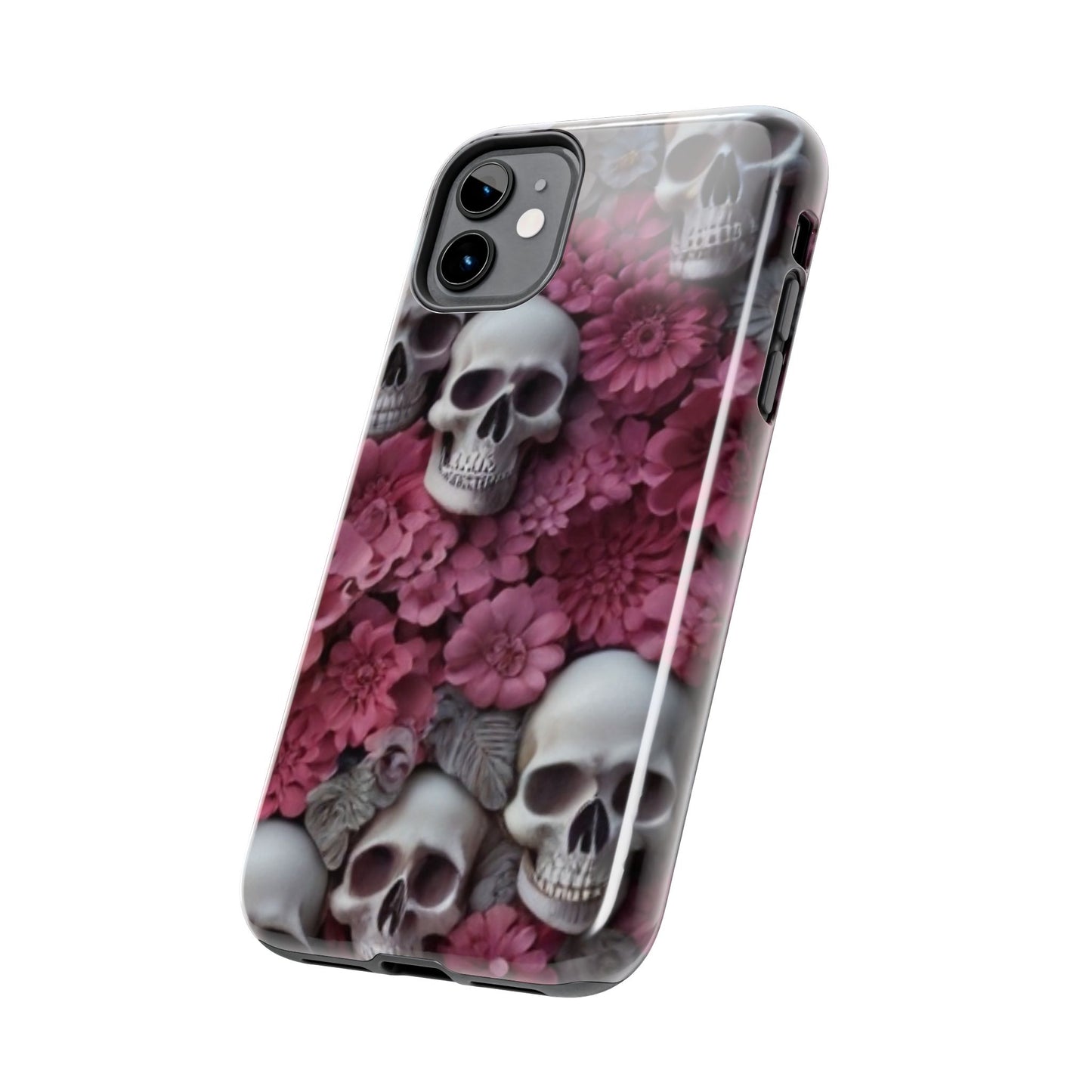 3D Skulls & flowers, Halloween themed iPhone case Models 11-15