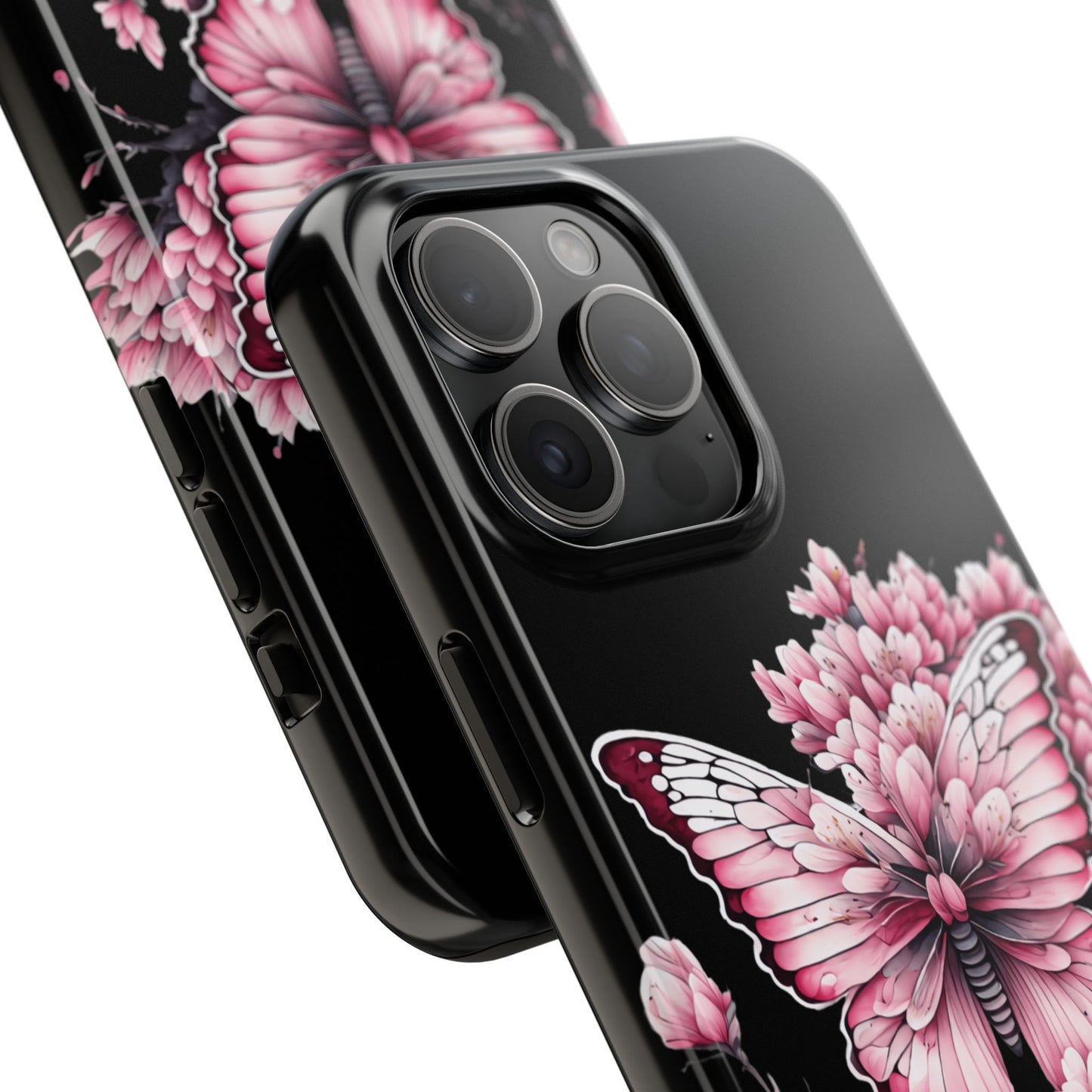 Pink & black floral & butterfly Phone Case- iPhone compatible