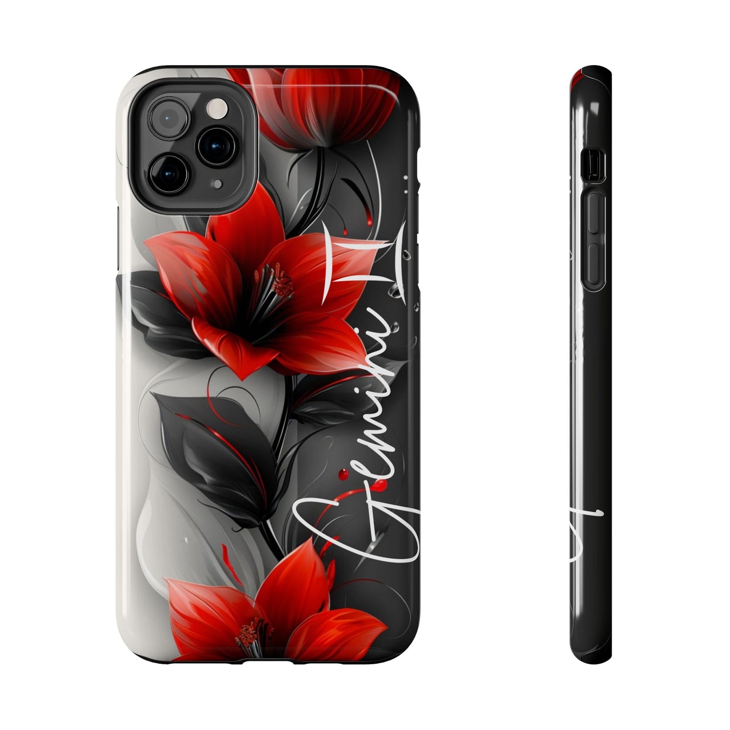 Custom Name Red Floral iPhone Case – Personalized Elegant Phone Cover