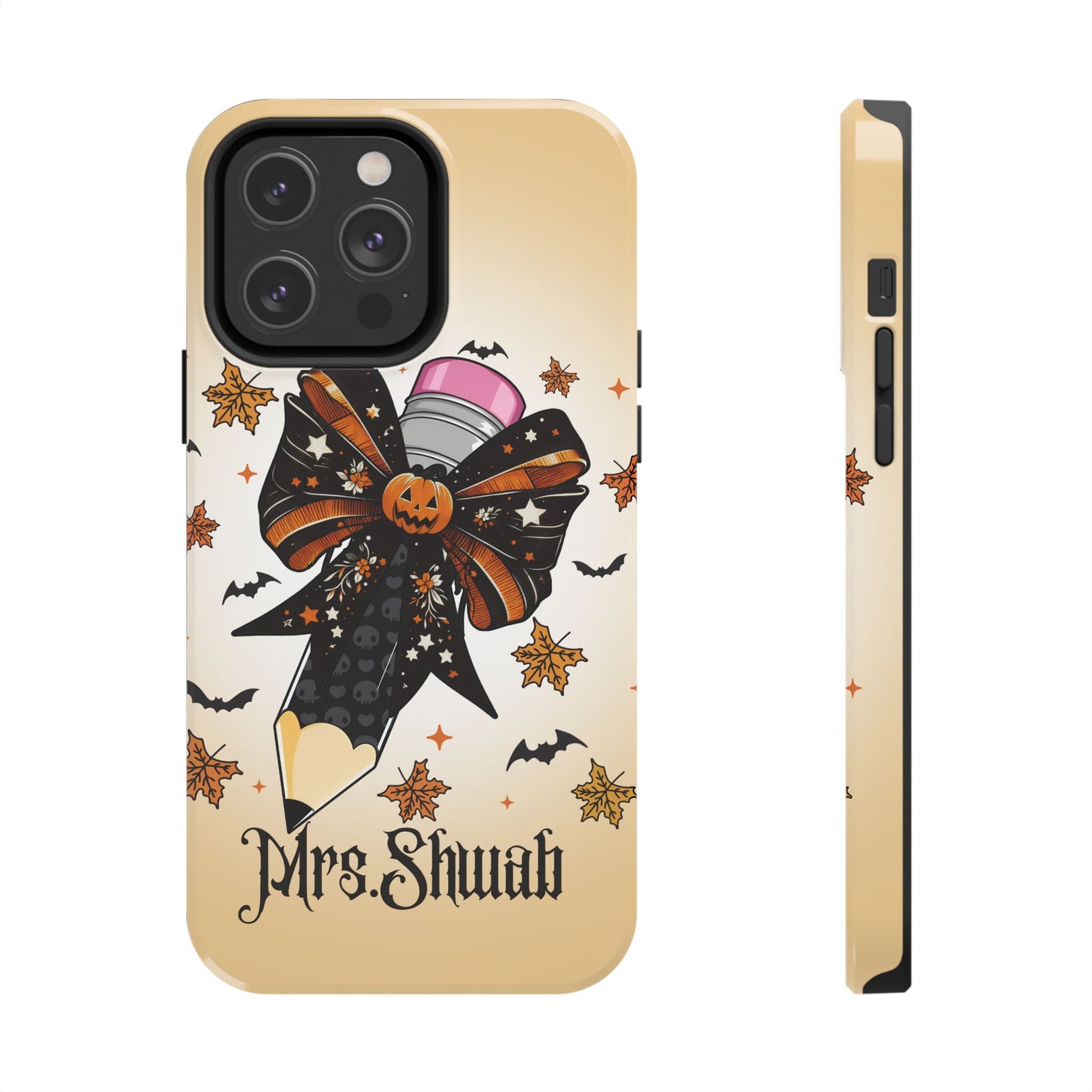 Custom Teacher Halloween iPhone Case – Personalized Spooky Bow Phone Cover
