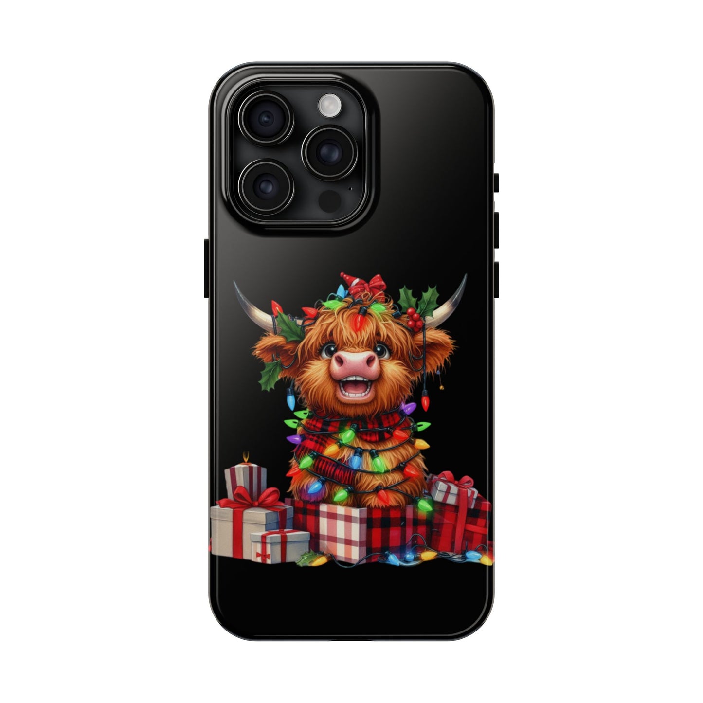 Christmas Lights Highland Cow iPhone Case | Sole Artist Studio