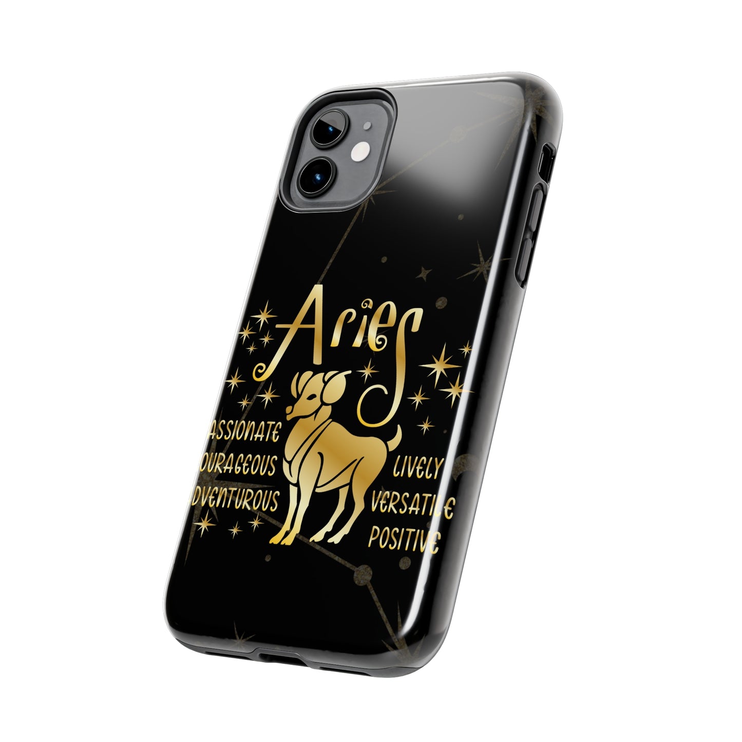 Aries traits, black & gold Iphone case