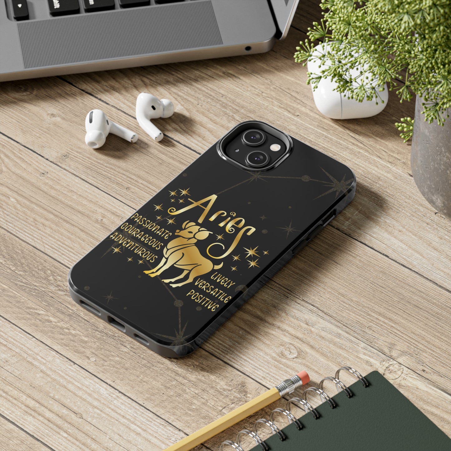 Aries traits, black & gold Iphone case