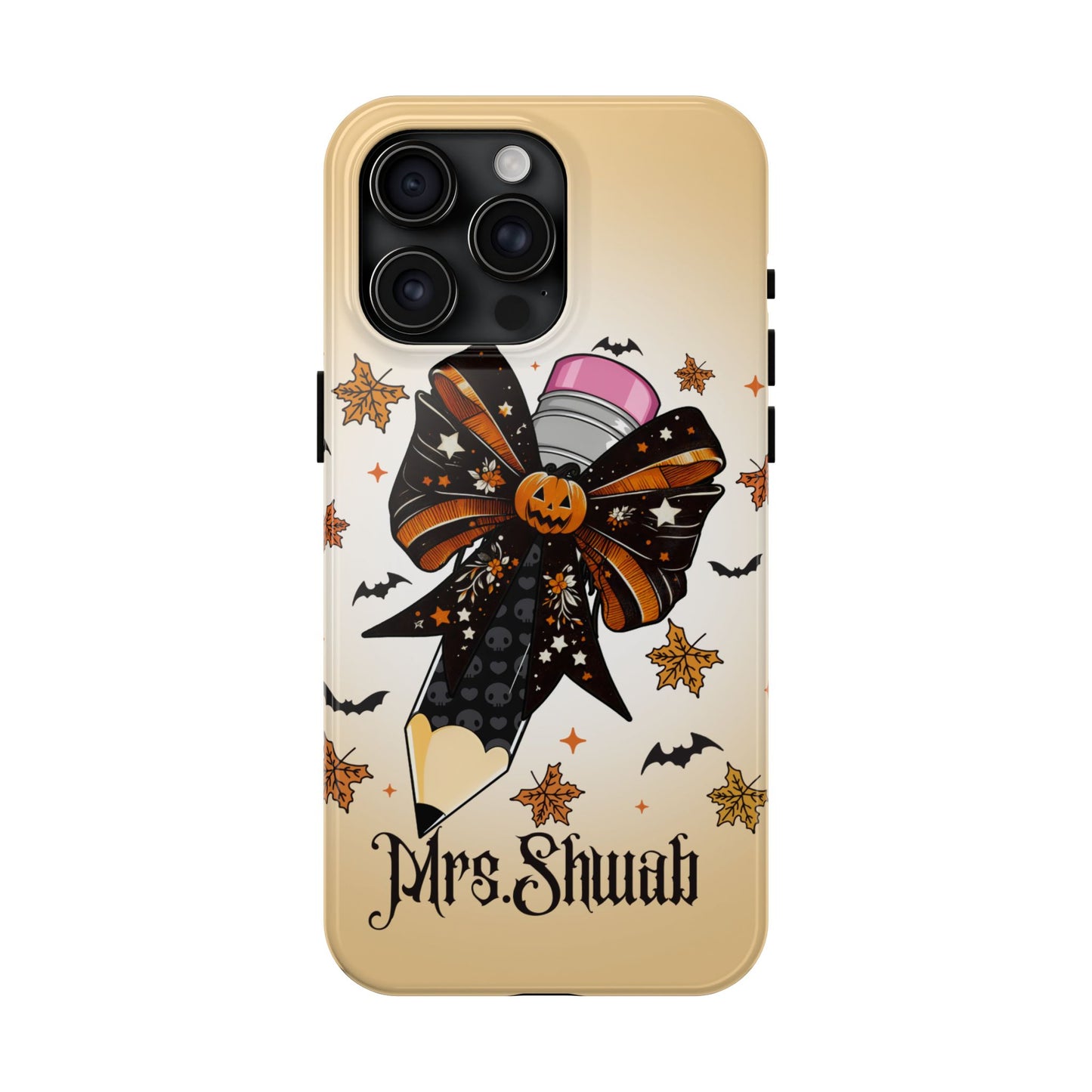 Custom Teacher Halloween iPhone Case – Personalized Spooky Bow Phone Cover