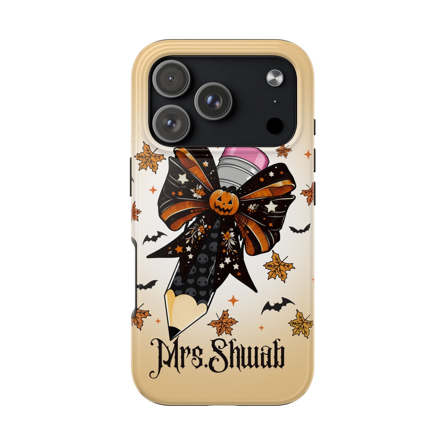 Custom Teacher Halloween iPhone Case – Personalized Spooky Bow Phone Cover
