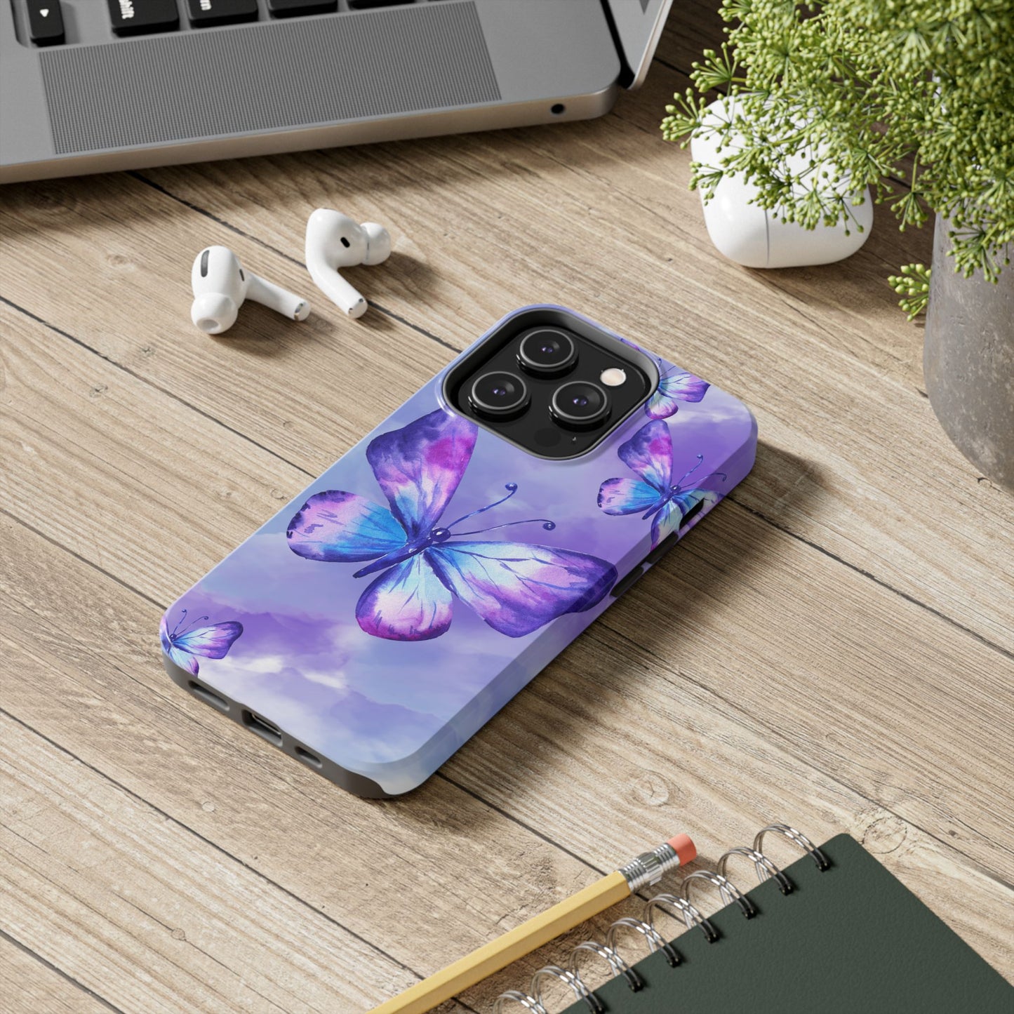 Purple & Blue Butterfly Watercolor Tough iPhone Case | Sole Artist Studio