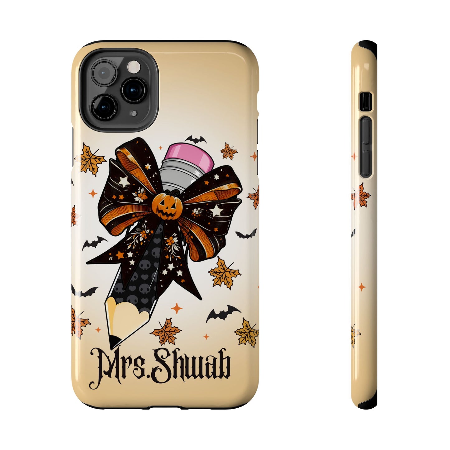 Custom Teacher Halloween iPhone Case – Personalized Spooky Bow Phone Cover
