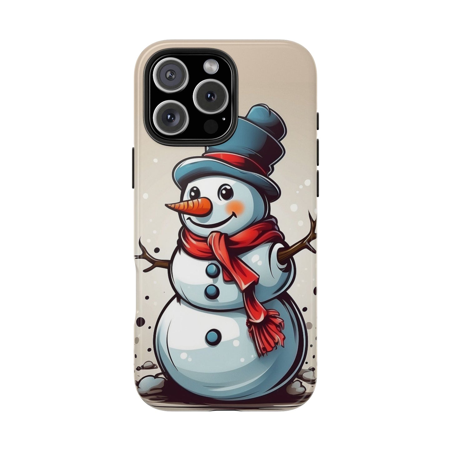 Phone case with a snowman design on a beige background