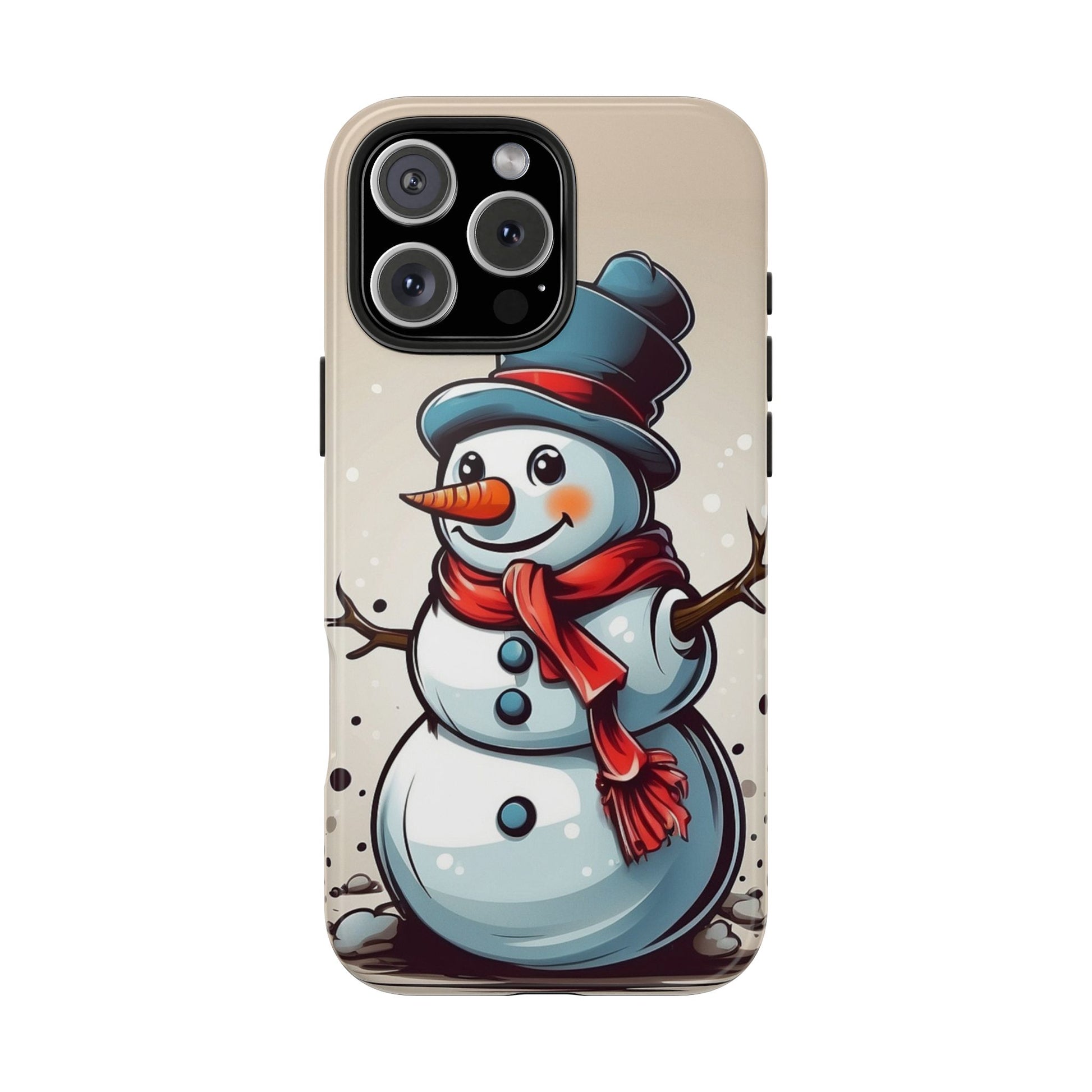 Phone case with a snowman design on a beige background