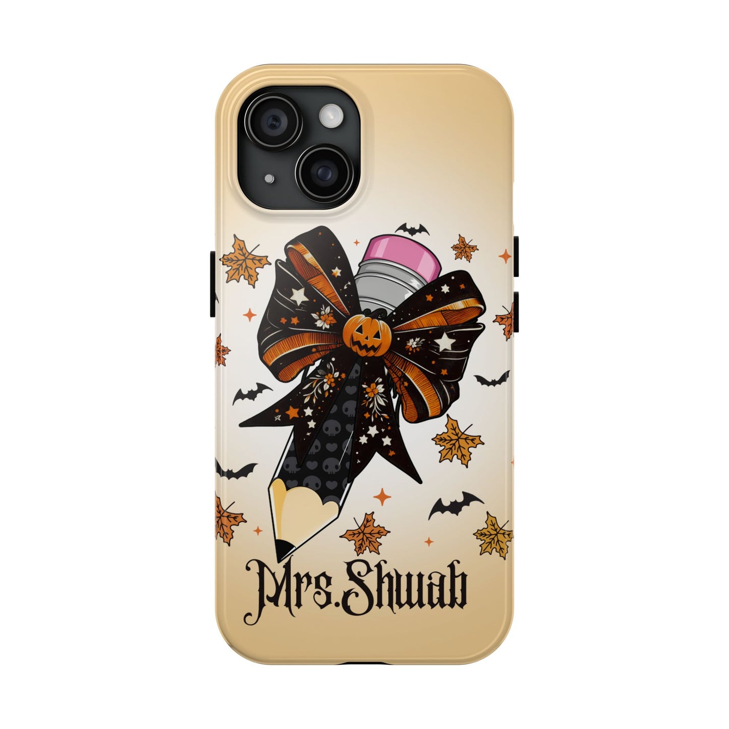 Custom Teacher Halloween iPhone Case – Personalized Spooky Bow Phone Cover