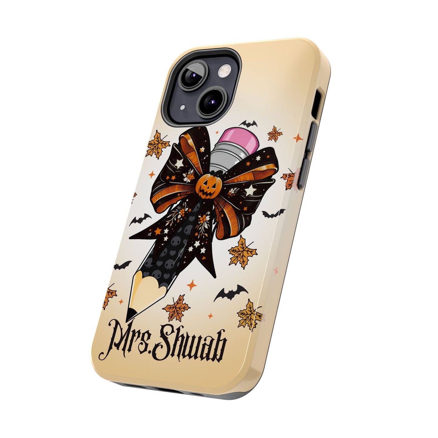 Custom Teacher Halloween iPhone Case – Personalized Spooky Bow Phone Cover