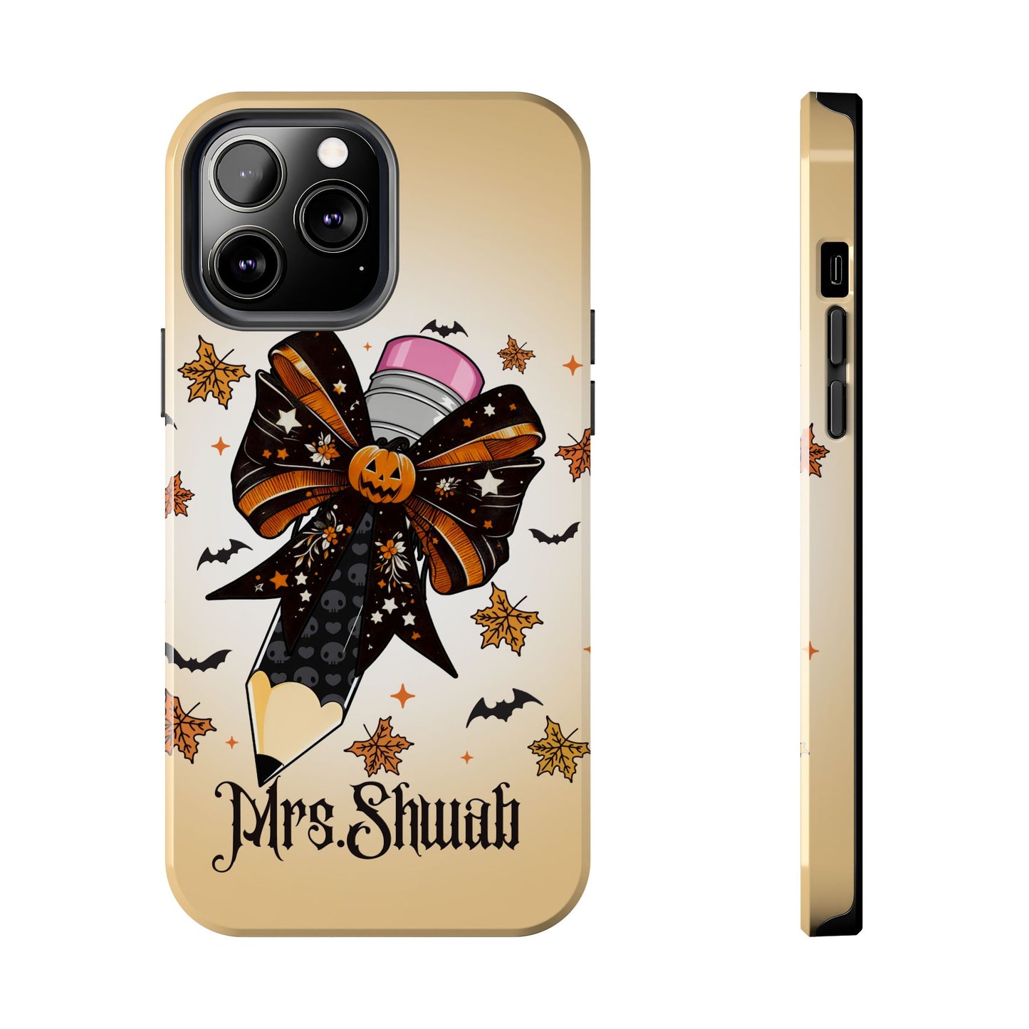 Custom Teacher Halloween iPhone Case – Personalized Spooky Bow Phone Cover