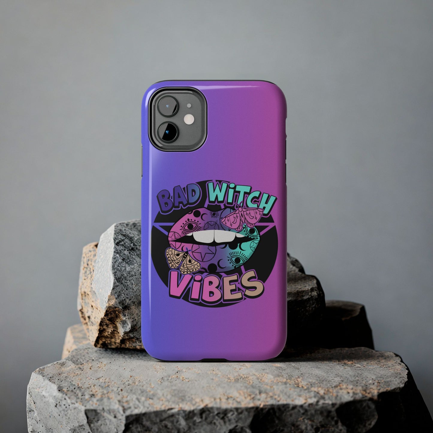 Colorful Bad Witch Vibes iPhone case. Compatible with iPhone models 11-15 including all mini, plus, pro & pro max. Custom phone case for smartphones. design for Girls, Woman