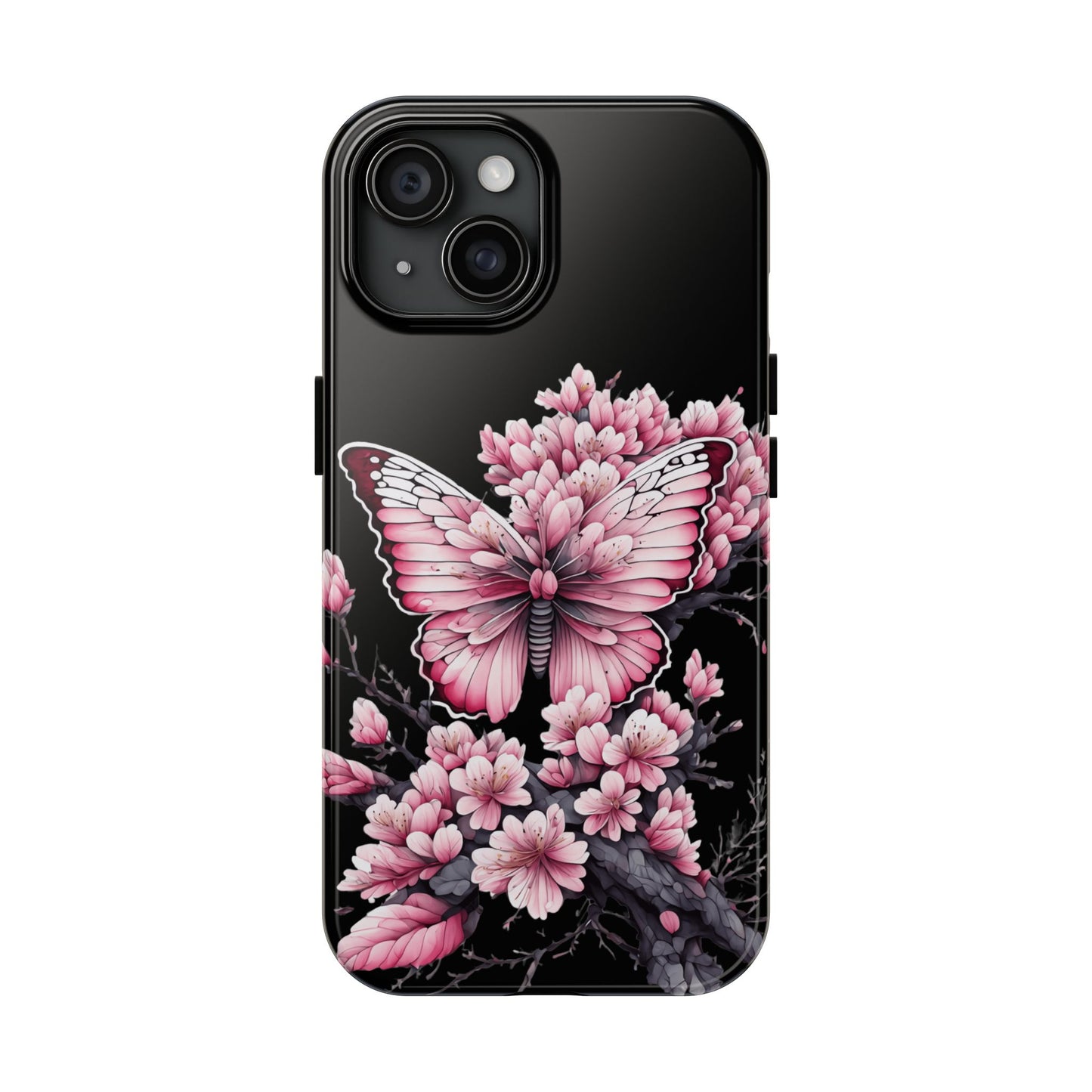 Pink & black floral & butterfly Phone Case- iPhone compatible