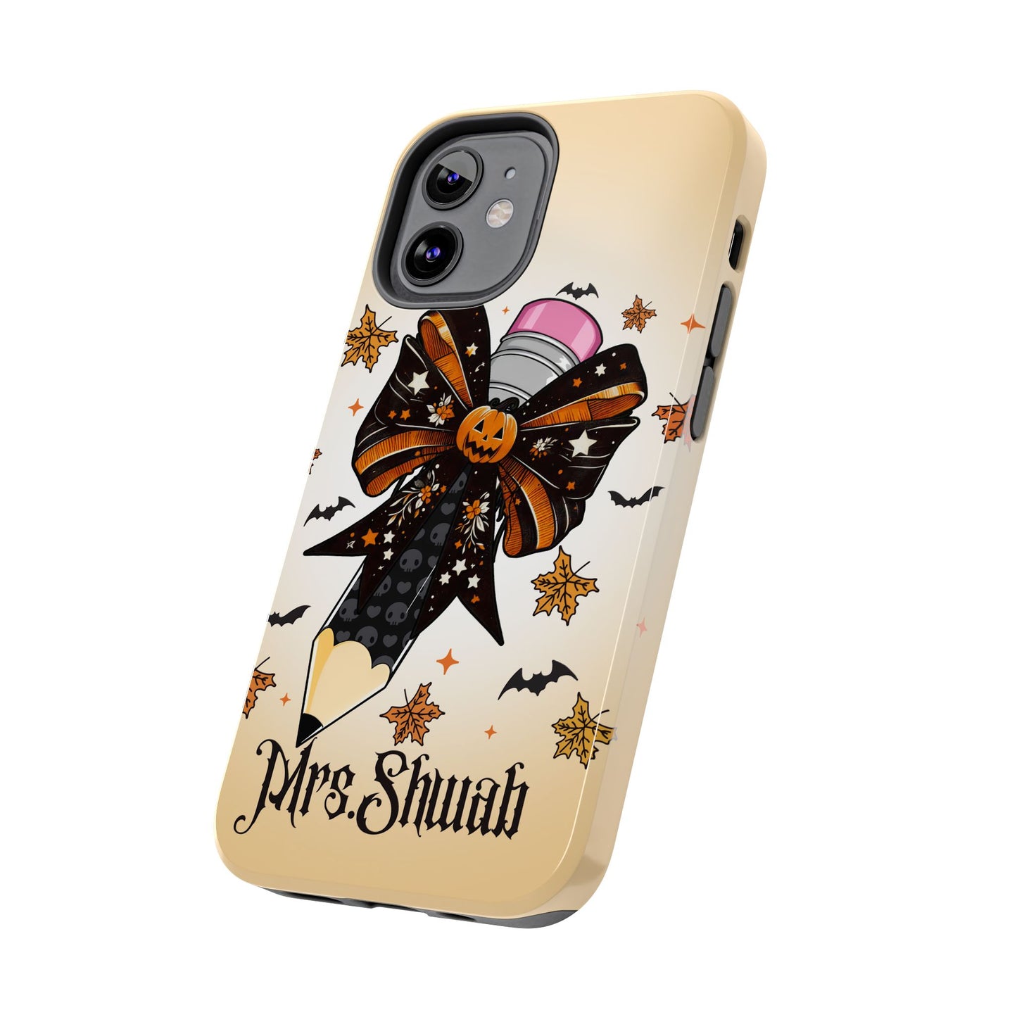 Custom Teacher Halloween iPhone Case – Personalized Spooky Bow Phone Cover