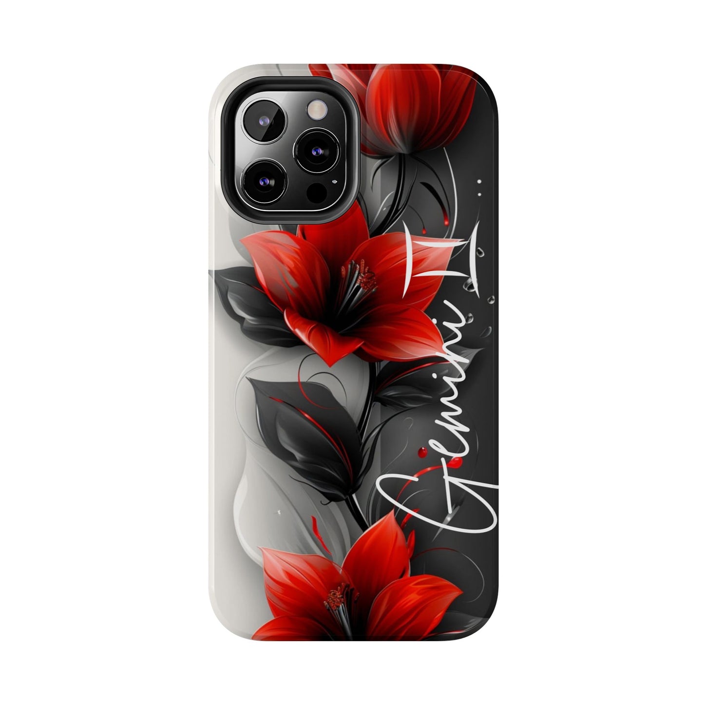 Custom Name Red Floral iPhone Case – Personalized Elegant Phone Cover