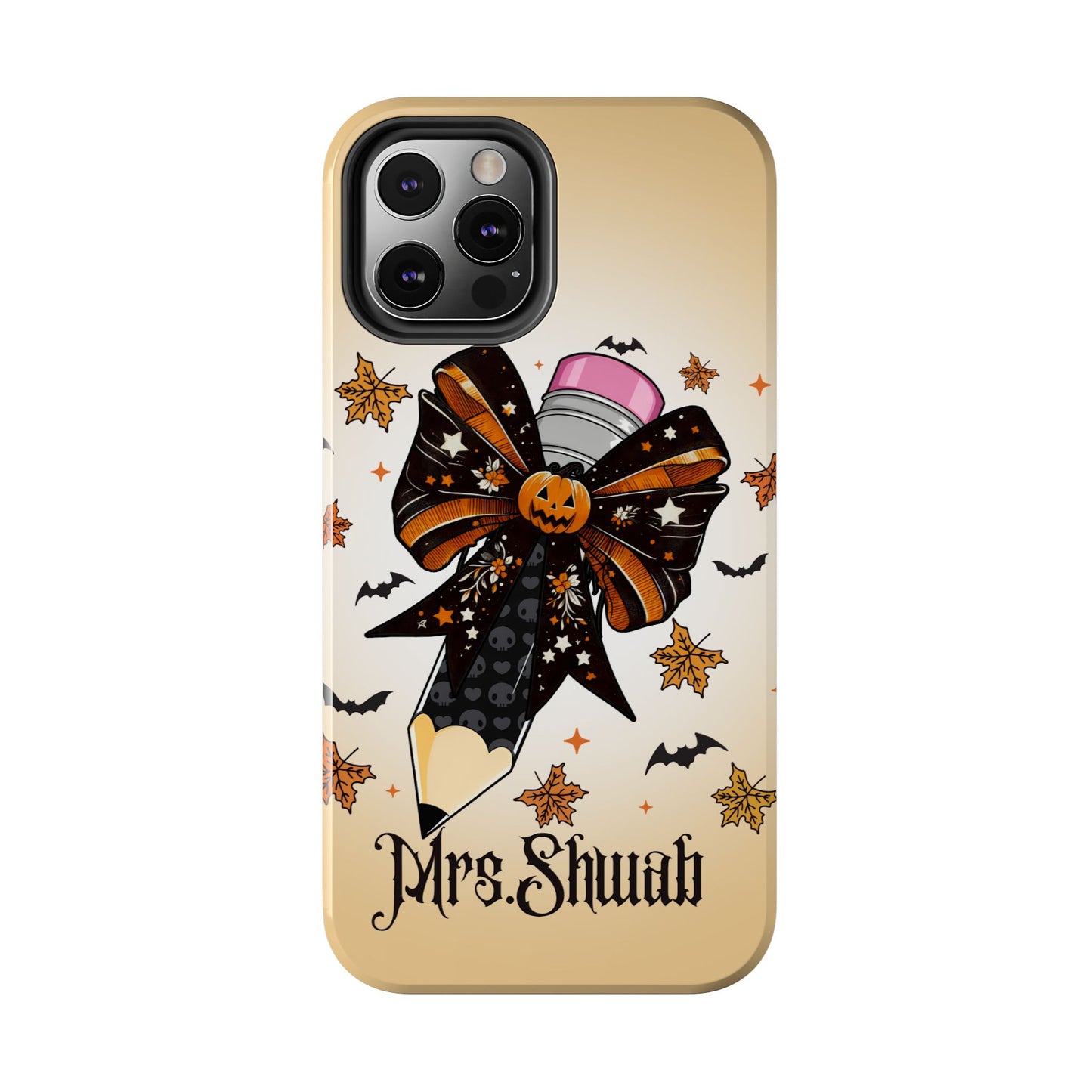 Custom Teacher Halloween iPhone Case – Personalized Spooky Bow Phone Cover