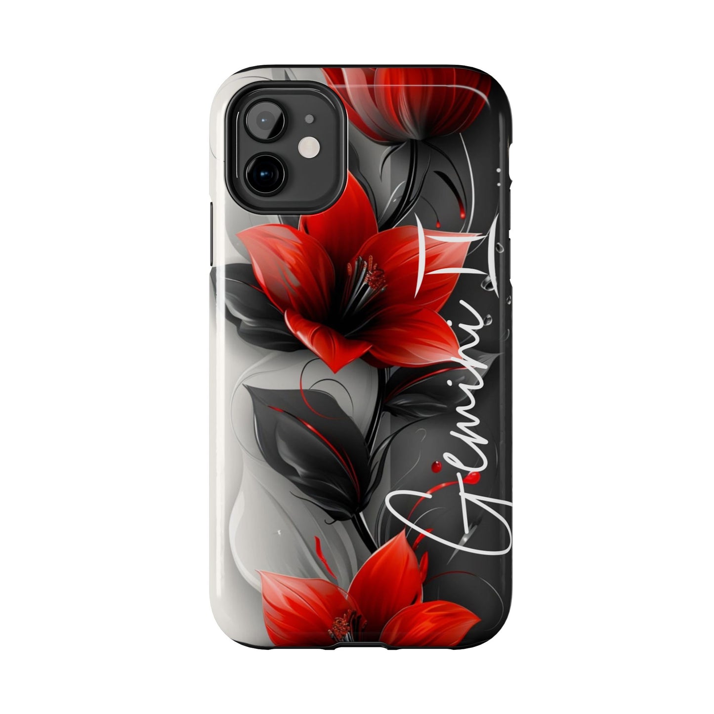 Custom Name Red Floral iPhone Case – Personalized Elegant Phone Cover