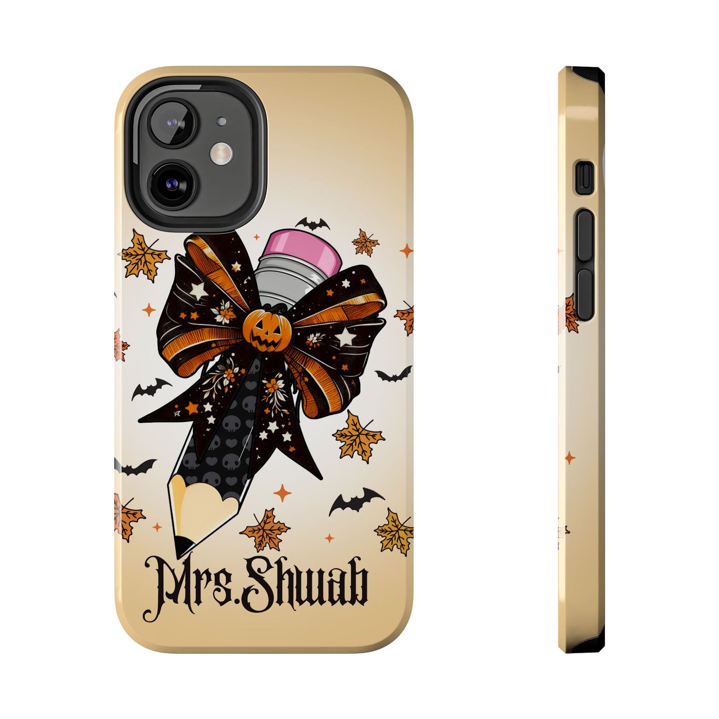 Custom Teacher Halloween iPhone Case – Personalized Spooky Bow Phone Cover