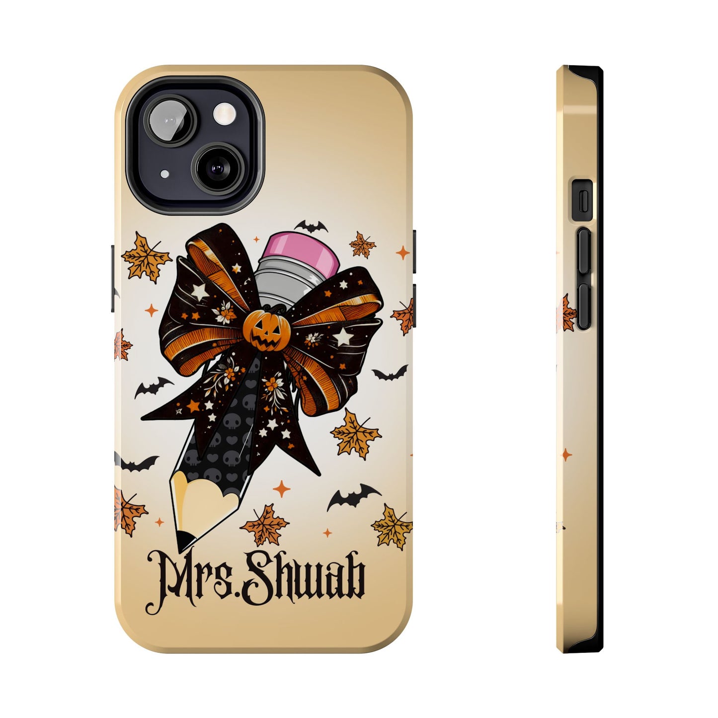 Custom Teacher Halloween iPhone Case – Personalized Spooky Bow Phone Cover