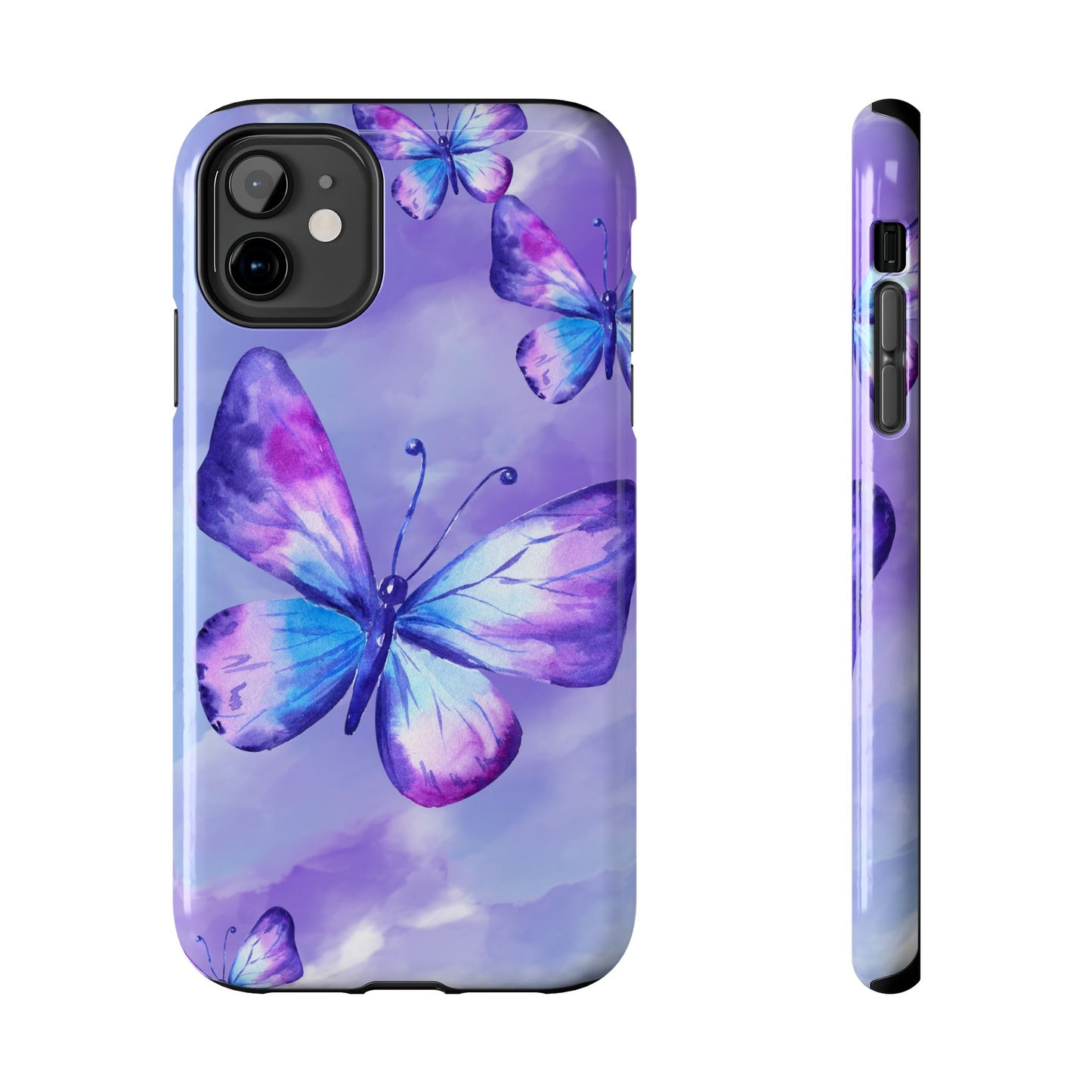 Purple & Blue Butterfly Watercolor Tough iPhone Case | Sole Artist Studio