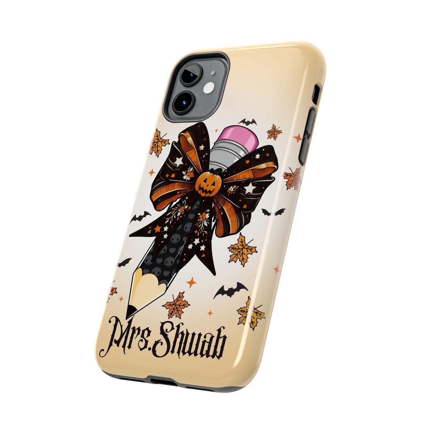 Custom Teacher Halloween iPhone Case – Personalized Spooky Bow Phone Cover