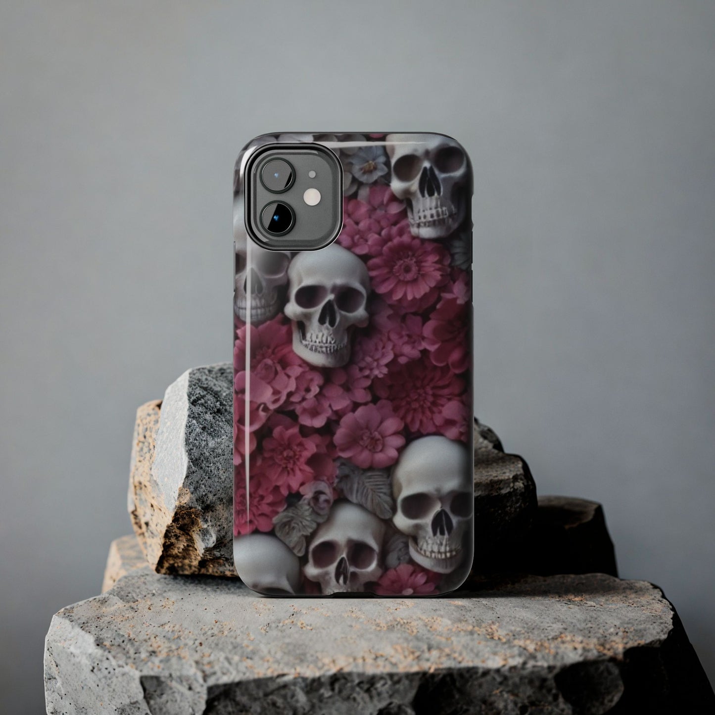 3D Skulls & flowers, Halloween themed iPhone case Models 11-15
