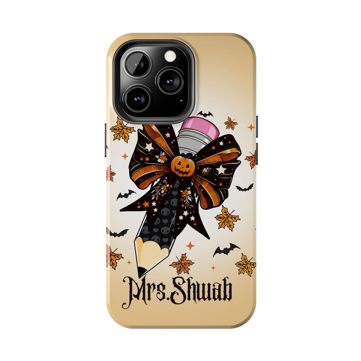 Custom Teacher Halloween iPhone Case – Personalized Spooky Bow Phone Cover