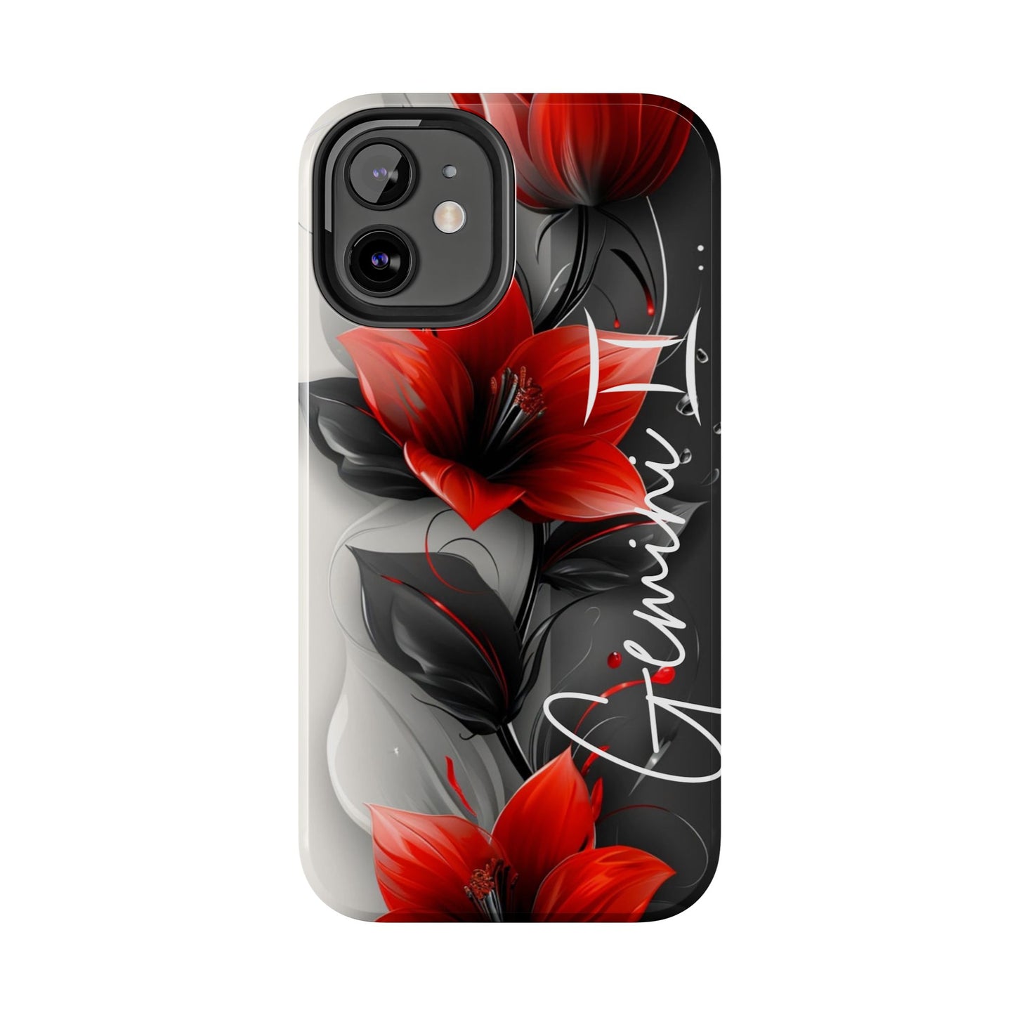 Custom Name Red Floral iPhone Case – Personalized Elegant Phone Cover