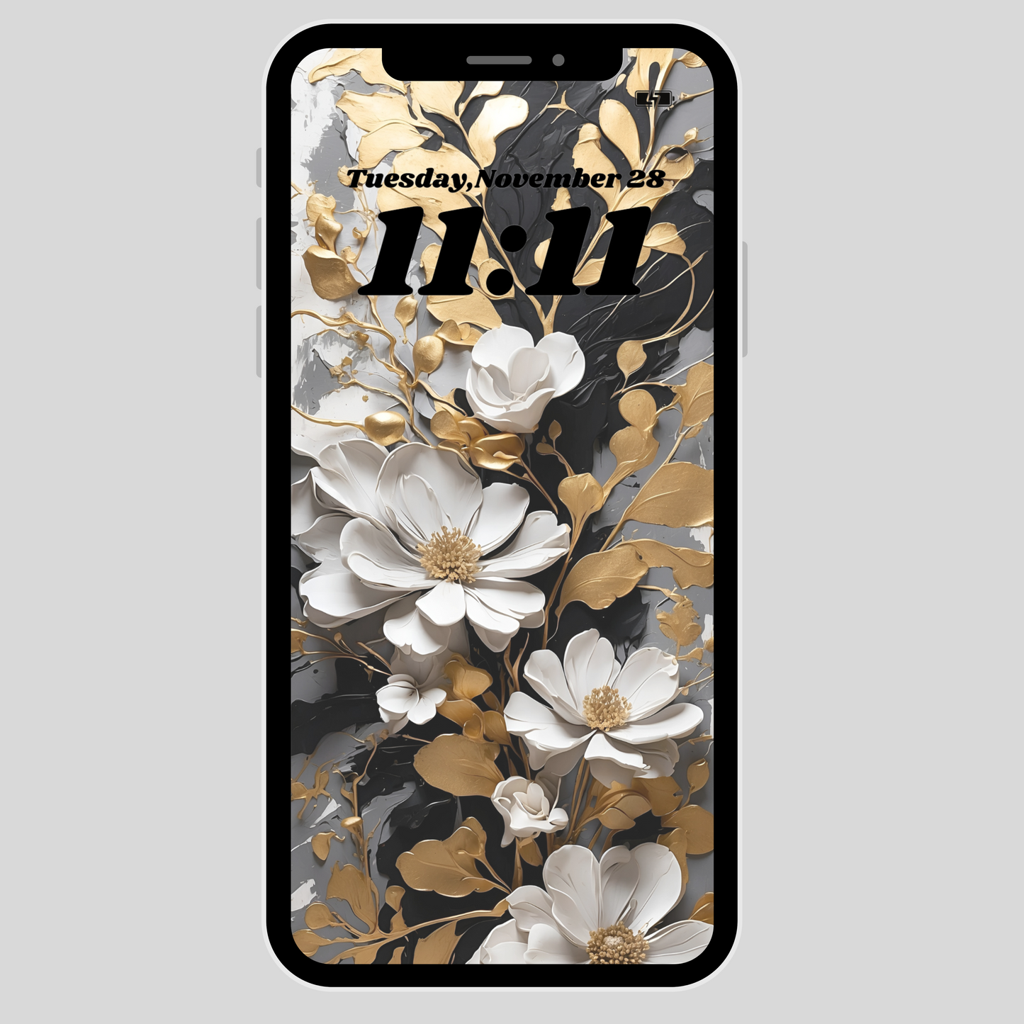IPhone wallpaper/ Black & Gold Floral/ instant download