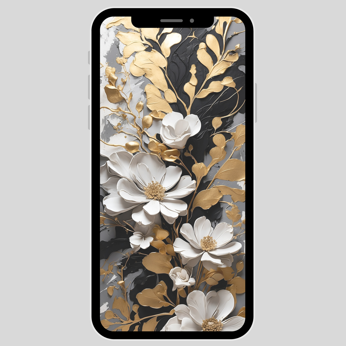 IPhone wallpaper/ Black & Gold Floral/ instant download
