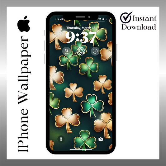 Green & Gold St. Patrick's Day wallpaper iPhone lock screen art digital download