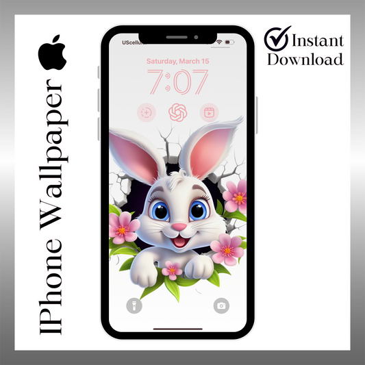 Spring breakout bunny wallpaper iPhone lock screen art digital download