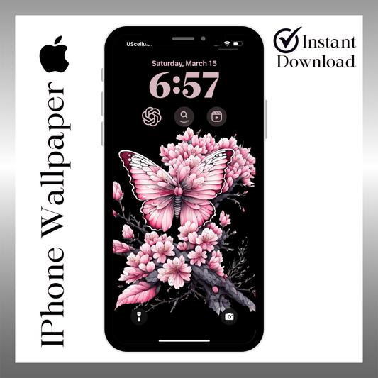 Pink butterfly Spring wallpaper iPhone lock screen art digital download