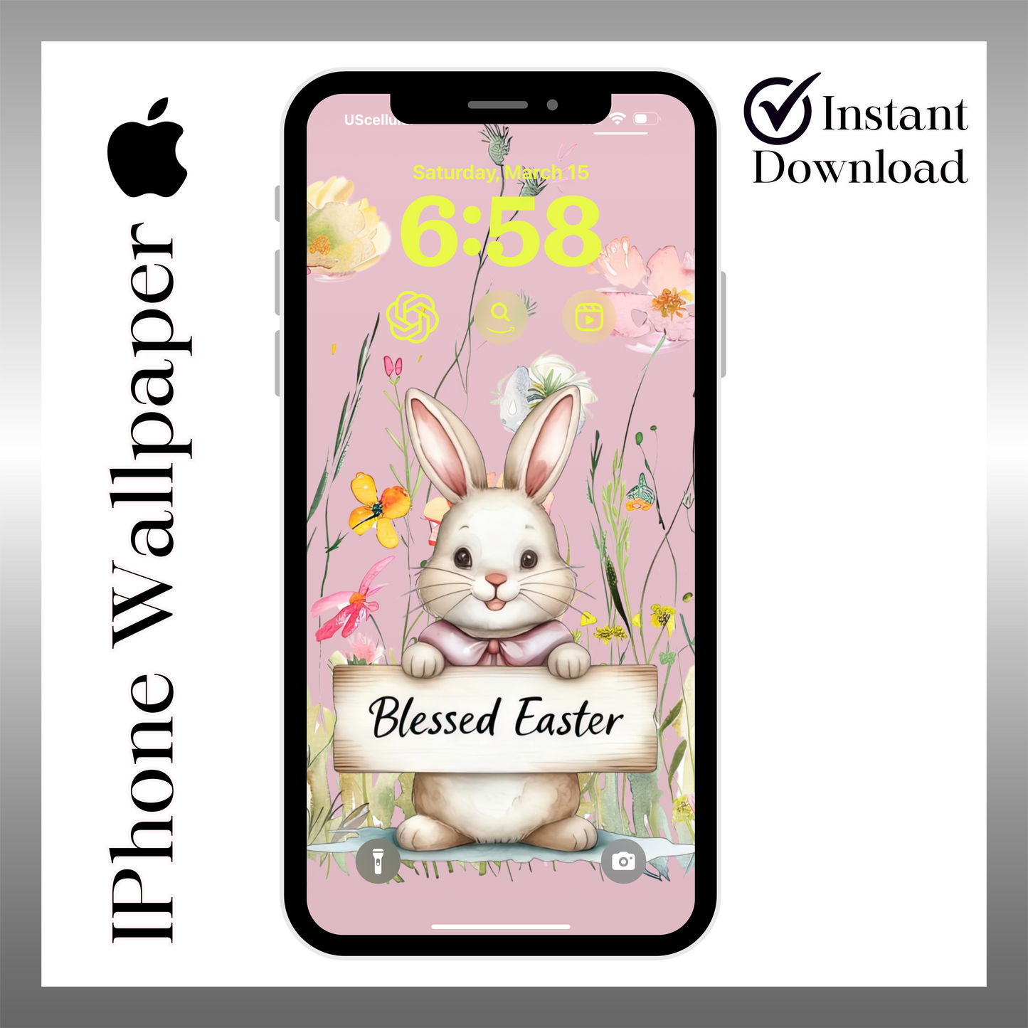Blessed Easter Bunny wallpaper iPhone lock screen art digital download