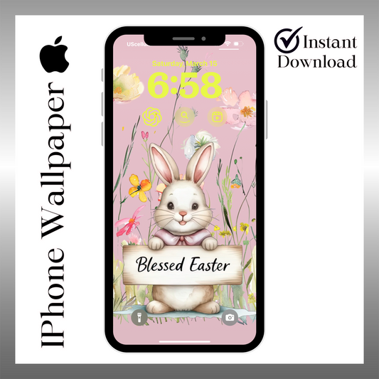 Blessed Easter Bunny wallpaper iPhone lock screen art digital download